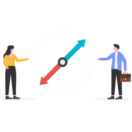 Businessman spin the wheel of fortune to determine the direction of the company  Illustration