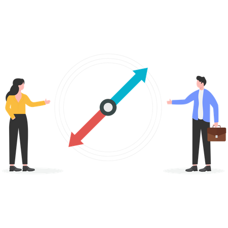 Businessman spin the wheel of fortune to determine the direction of the company  Illustration
