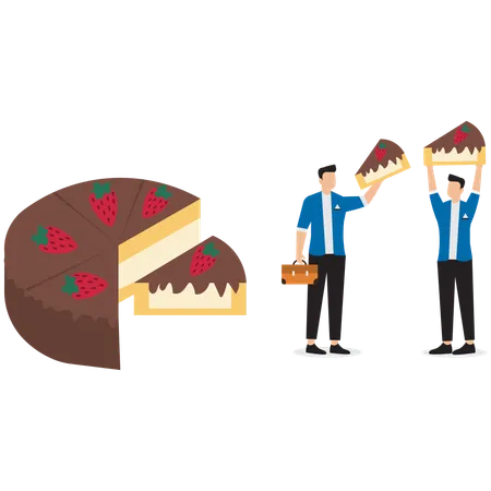 Businessman splitting profit cake  Illustration