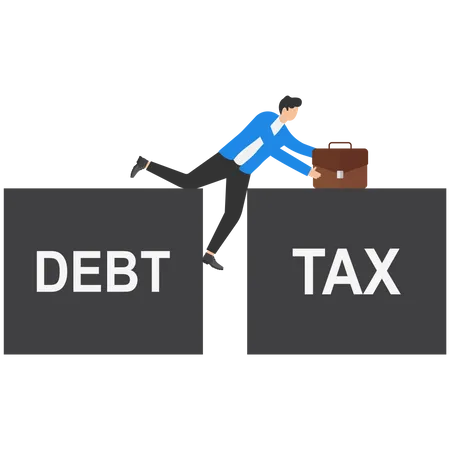 Businessman squeezed by debt and taxes  Illustration