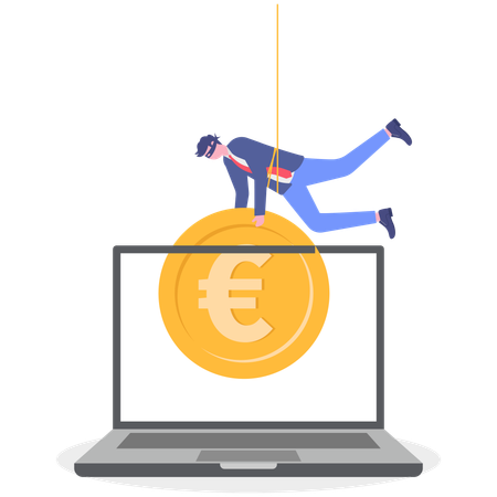 Businessman stalling euro coin from laptop  Illustration