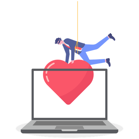 Businessman stalling heart form laptop Illustration