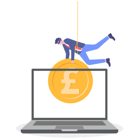 Businessman stalling Pound from laptop  Illustration