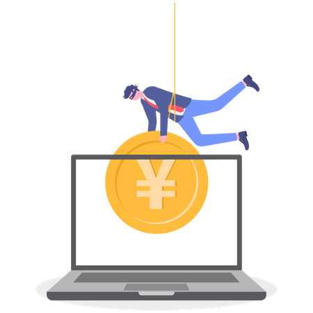 Businessman stalling yen from laptop  Illustration