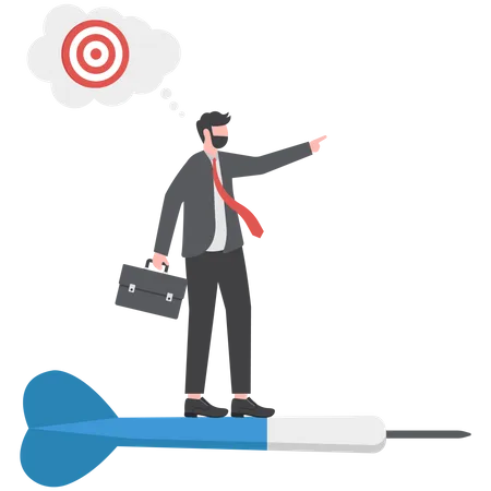 Aiming For Target Or Goal Determination And Strategy To Reach Target And Achieve Business Success Aspiration And Direction To Win And Victory Confidence Businessman Riding Dart Aiming For Target Illustration