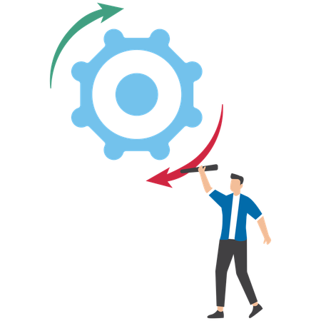 Businessman stand on interconnected gear cogwheel symbolizing process and workflow optimization  Illustration