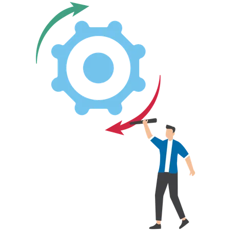 Businessman stand on interconnected gear cogwheel symbolizing process and workflow optimization  Illustration