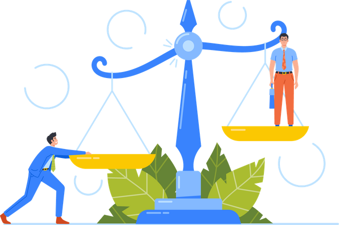 Businessman Stand on Scales with Different Level Illustration