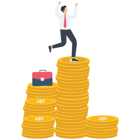 Businessman stand on stack of money  Illustration