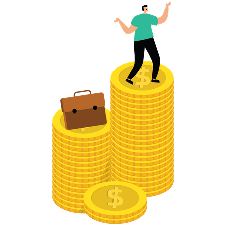 Businessman stand on stack of money  Illustration