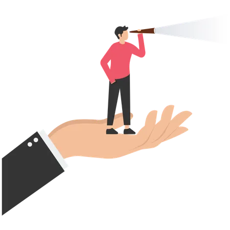 Businessman stand on support hand look into telescope vision  Illustration