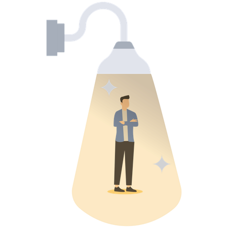 Businessman stand under shining spotlight as best success candidate  Illustration