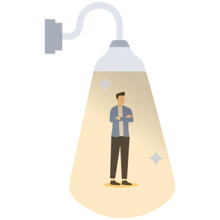 Businessman stand under shining spotlight as best success candidate  Illustration