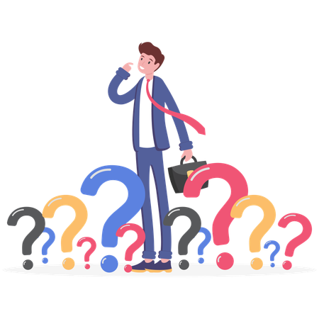 Businessman stand with a lot of question marks  Illustration