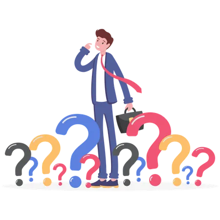Businessman Stand With A Lot Of Question Marks Illustration Vector Cartoon Illustration