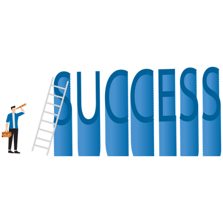 Businessman standing and looking at ladder up to success  Illustration