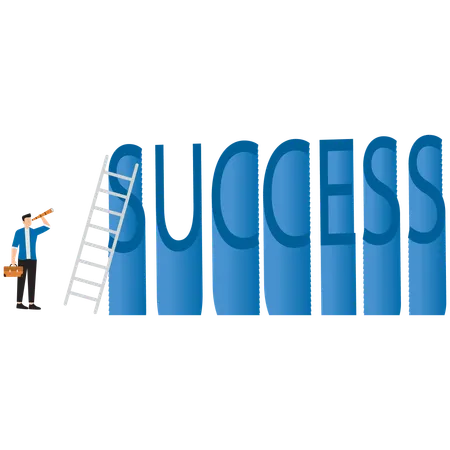 Businessman standing and looking at ladder up to success  Illustration