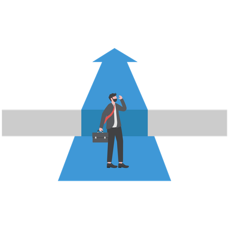 Businessman standing and looking down over big gap on way  Illustration