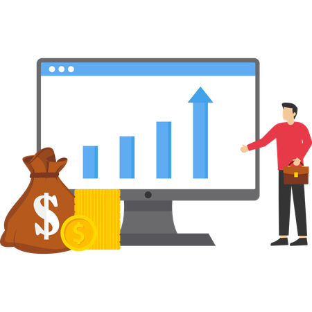Businessman standing and showing growth chart  Illustration