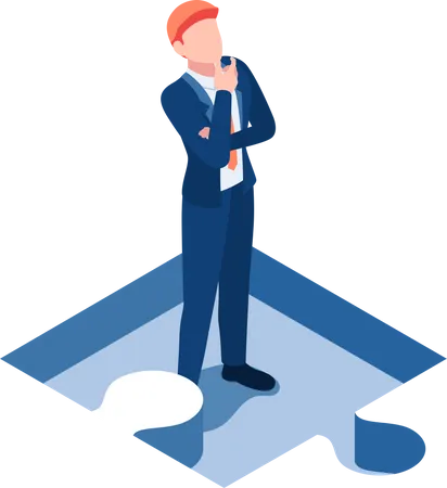 Flat 3 D Isometric Businessman Standing And Thinking In The Missing Part Of Jigsaw Puzzle Business Solution Concept Illustration