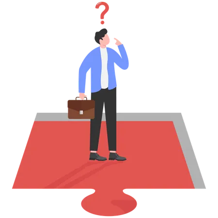 Businessman Standing and Thinking in Missing Part of Jigsaw Puzzle  Illustration