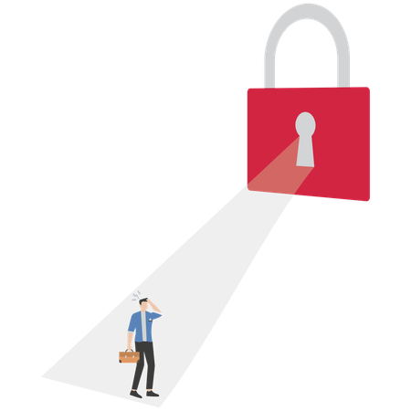 Businessman standing at key hole  Illustration