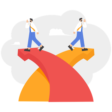 Businessman Standing at top of arrow to look farther  Illustration