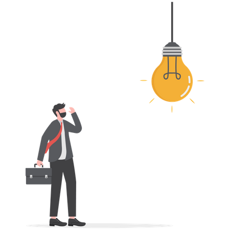 Businessman standing below light bulb  Illustration