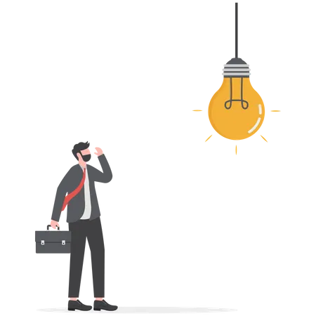 Businessman Standing Below Light Bulb Looking For Creativity Concept Illustration