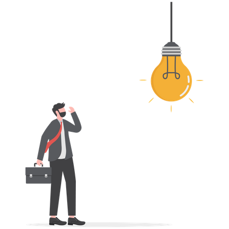 Businessman standing below light bulb  Illustration