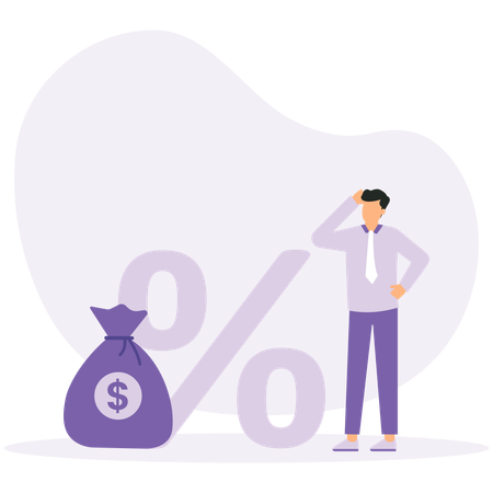 Businessman standing beside sack of money for tax payment  Illustration