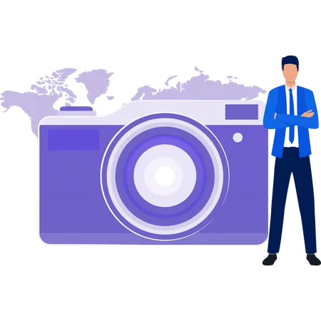 The Boy Is Standing By The Camera Illustration
