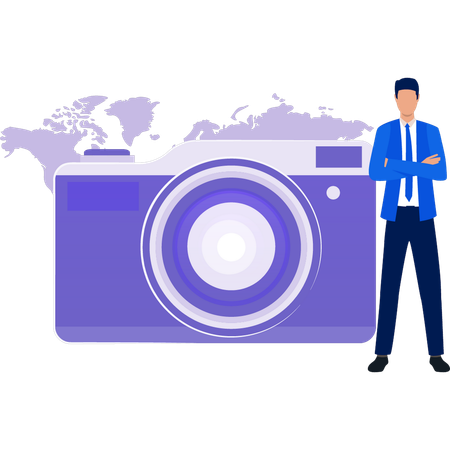 Businessman standing by  camera  Illustration