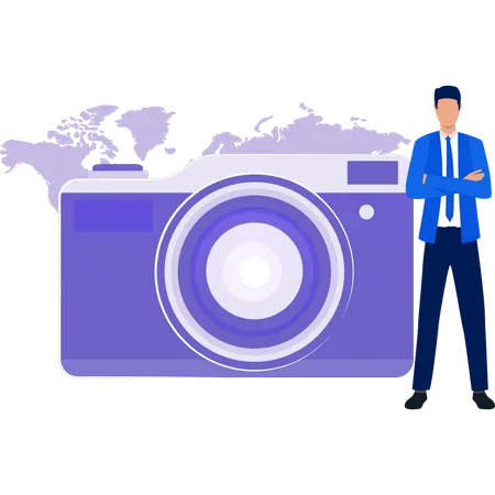 Businessman standing by  camera  Illustration