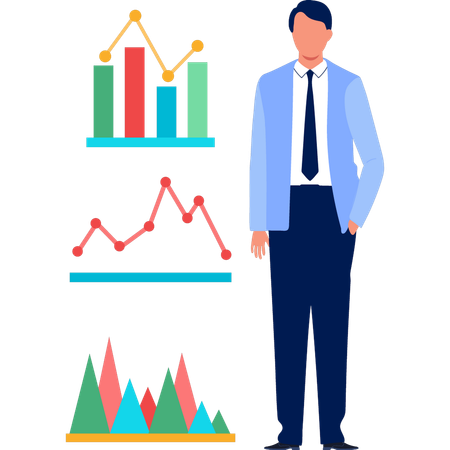 Businessman standing by candlestick graph  イラスト