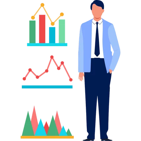 Businessman standing by candlestick graph  イラスト