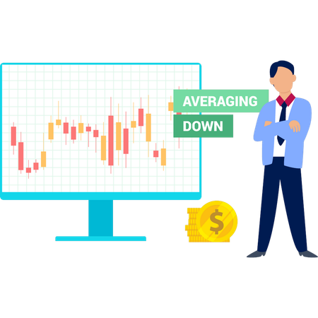 Businessman standing by monitor while observing stock market analysis  Illustration