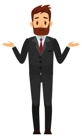 Businessman standing confidently with open hands  Illustration