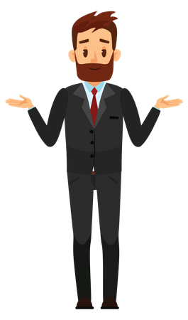 Businessman standing confidently with open hands  Illustration