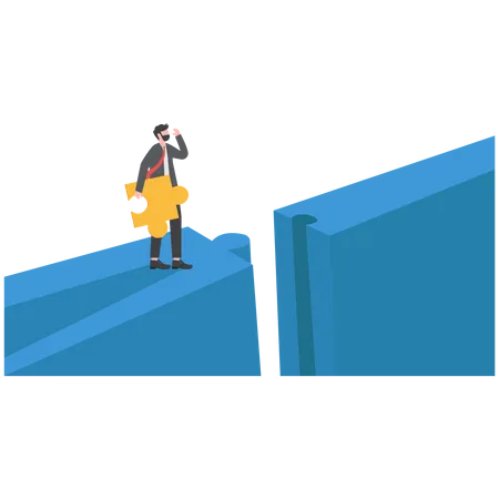 Businessman Standing Crossing With Man Completing Road Goals Challenges Opportunity Solution And Decision New Ideas Ambition And Success Concept Illustrator Illustration