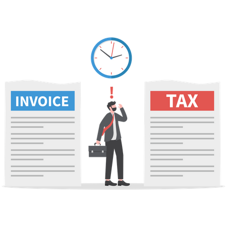 Businessman standing feeling not free in letter between tax and debt  Illustration