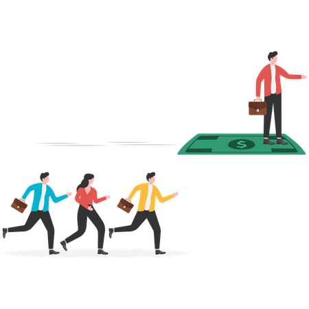 Businessman standing flying on money  Illustration