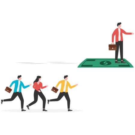 Businessman standing flying on money  Illustration