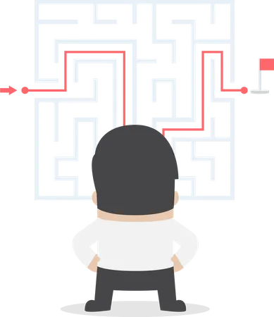 Businessman standing in front of a maze with a solution  Illustration