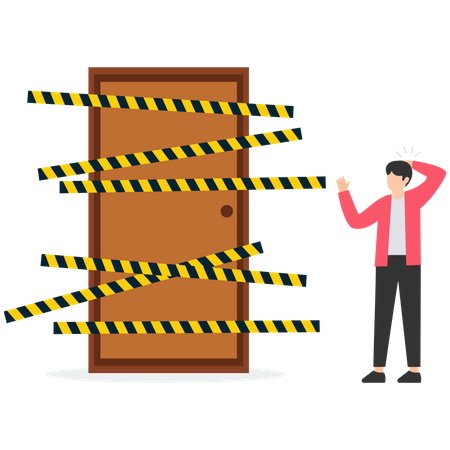 Businessman standing in front of closed door  Illustration