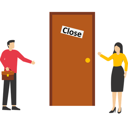 Businessman standing in front of closed door with Closed sign  Illustration