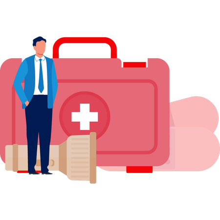 Businessman Standing In Front Of Emergency Box  Illustration
