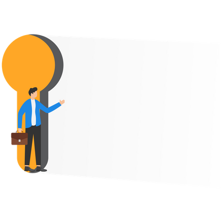 Businessman standing in keyhole  Illustration
