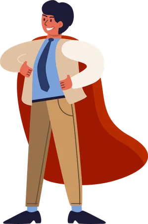 Businessman standing in superhero dress  Illustration