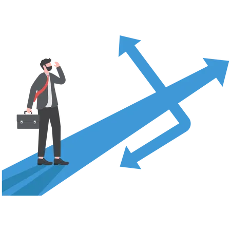 Businessman standing in the middle way and choosing direction  Illustration